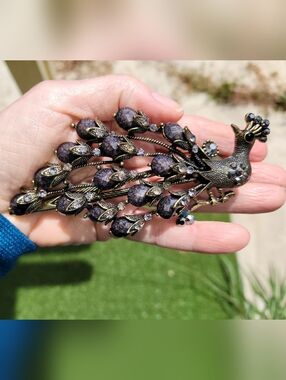 Vintage Style Peacock Rhinestone Alligator Hair Clip Lavender Purple 5"